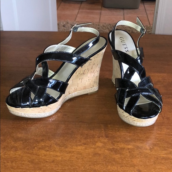 Guess Shoes - Guess black 5” wedge shoes size 8 gently used